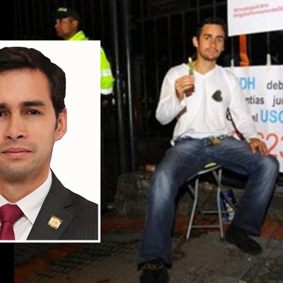 Fuente. Caracol Radio (2014, 31 de marzo). José Jaime Uscátegui inicia huelga de hambre frente a la sede de la OEA. [imagen]. https://bit.ly/3TnBFD